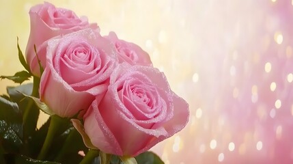 Obraz premium Sparkling Pink Roses Bouquet Closeup Romantic Flower Image