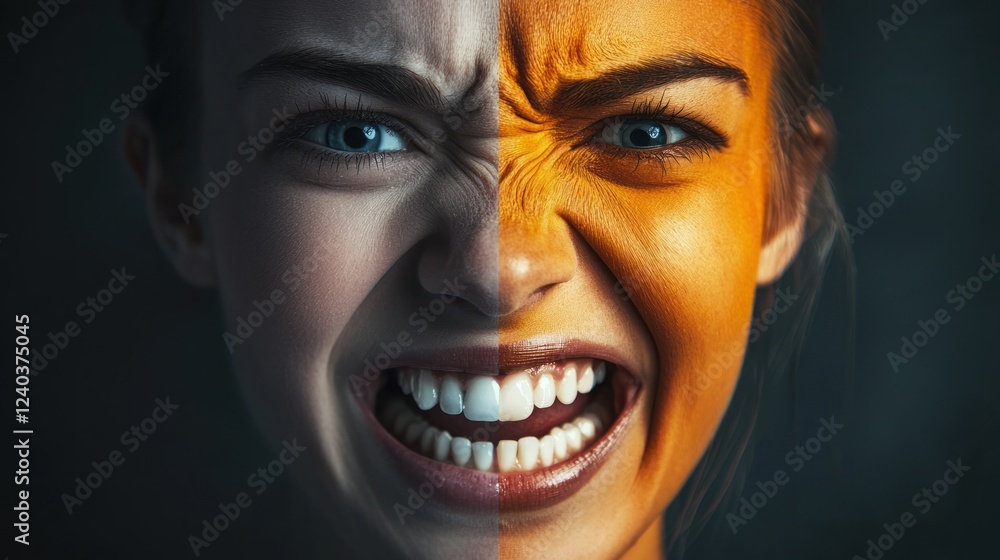 Poster a visual concept of jealousy with contrasting images of smiling and envy.