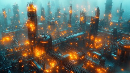 Obraz premium Futuristic Industrial Complex Glowing At Night