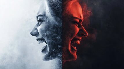 A visual concept of jealousy with contrasting images of happiness and envy.