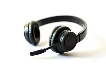 Close-up of a black over-ear headset on a white background.