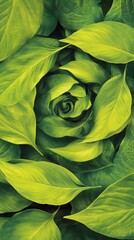 Vibrant Green Leaves Spiral Pattern Nature Photography
