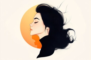 Evoking the spirit of women's empowerment, this artistic silhouette portrays a serene female figure, elegantly embracing her identity with flowing hair