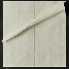 Fototapeta premium Wrinkled Ivory Paper Sheet with Fold and Shadow on Black Background