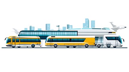 Iconic graphic symbols representing intercity bus express train