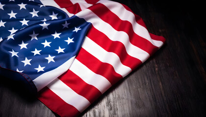 Wrinkled American Flag on Black Background &ndash; Dramatic 4th of July Patriotic Design for Social Media, Advertising, Print, and Independence Day Decor Textured Vintage-Inspired USA Flag Isolated