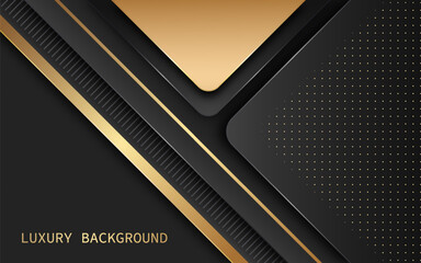 Abstract background with a combination of black and gold tones and overlapping geometric shapes. Vector illustration
