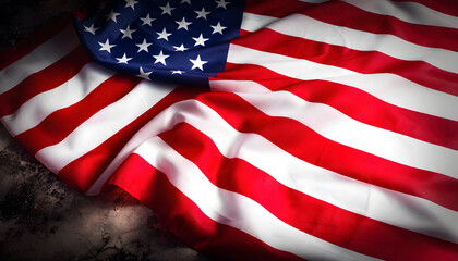 Wrinkled American Flag on Black Background &ndash; Dramatic 4th of July Patriotic Design for Social Media, Advertising, Print, and Independence Day Decor Textured Vintage-Inspired USA Flag Isolated