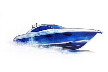 Blue and White Speedboat: A Stylish Ride on the Ocean Waves, Perfect for Summer Vacation Brochures, Travel Websites, and Marine-Themed Designs. High-speed, sleek, and luxurious, this vibrant boat is  