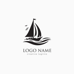 Speedboat, boat, yacht, sea, marine, ship logo fully editable vector template