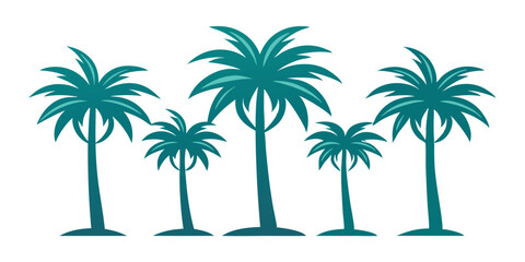 Contemporary palm tree icon set features single color illustrations of palm trees suitable for cutting, tattoo designs, or as modern palm art design elements vector