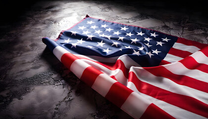 Wrinkled American Flag on Black Background &ndash; Dramatic 4th of July Patriotic Design for Social Media, Advertising, Print, and Independence Day Decor Textured Vintage-Inspired USA Flag Isolated