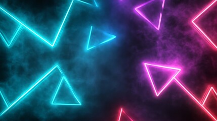 Naklejka premium Glowing Neon Triangles and Smoke Background for Cyberpunk Design