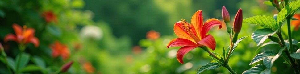 Fototapeta premium Alstroemeria with lush greenery and wildflowers, foliage, nature