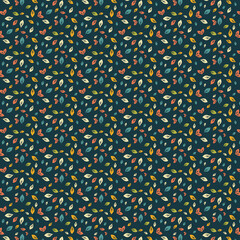 Seamless pattern with leaves on dark background. Vector illustration.