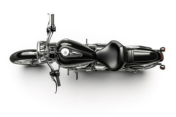 Sleek Black and Chrome Motorcycle: Overhead Studio Shot. A luxurious, high-angle view showcasing the elegant design and polished chrome details of a modern motorcycle. Perfect for automotive,         
