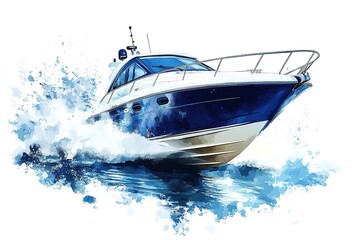Blue Speedboat Vector Illustration: Fast, sleek, and powerful, this vibrant blue speedboat design is perfect for travel, nautical, marine, summer, ocean, and adventure projects. Ideal for websites,   