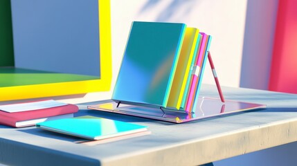 Fototapeta premium Colorful Book Display Stand: A Modern and Creative Book Holder Design