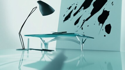 Stunning Modern Glass Table with Abstract Design. A Contemporary Home Office Piece for a Stylish Interior. 