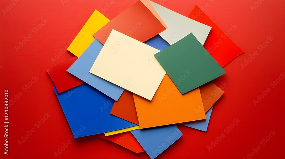 Poster abstract colorful paper stack red background geometric design