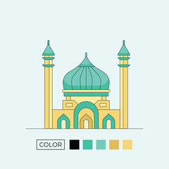 Elegant Mosqure with Golden and Green Accents Symbolizing Islamic Heritage.