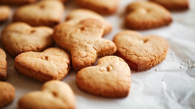 Sweet Love Bites: Heart-Shaped Homemade Cookies on Baking Paper