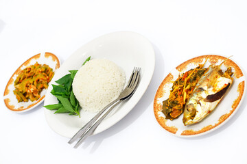 Steamed Fish with Stir Fried Bitter Melon and Rice