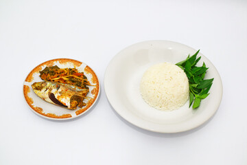 Steamed Fish with Stir Fried Bitter Melon and Rice