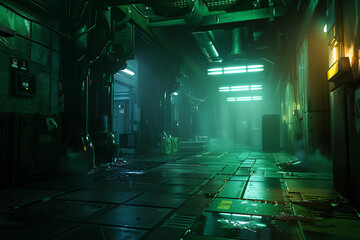 Imagine a chilling encounter in the future! Dive into a scene from eye level that fuses futuristic technologies with thrilling horror vibes Experiment with lighting techniques to intensify the eerie a