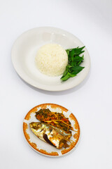 Steamed Fish with Stir Fried Bitter Melon and Rice