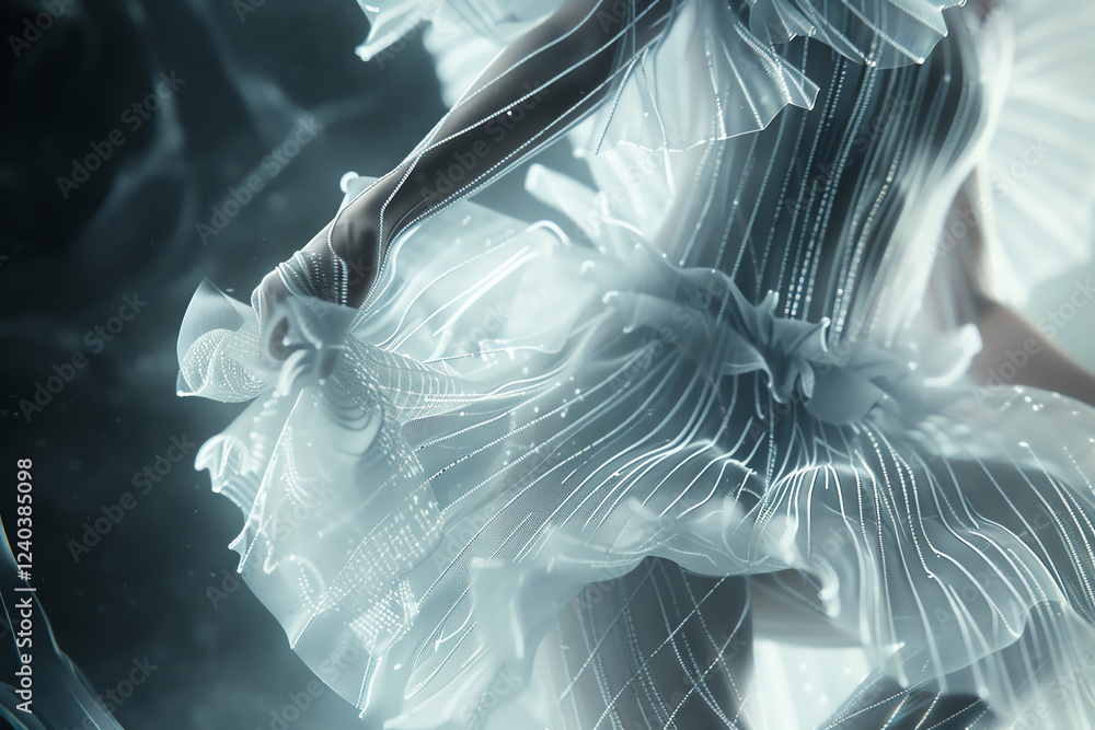 Poster in a digital rendering technique, showcase a close-up shot of futuristic technologies merging with c
