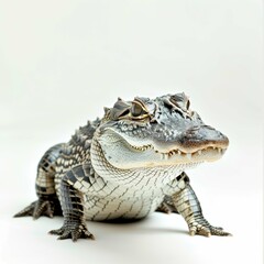 Obraz premium Close-up of a striking alligator on white.