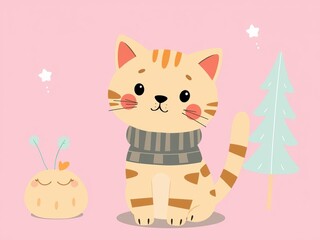 Scandinavian style cartoon cat boy in cute childish print for nursery decor apparel, vector illustration, cartoon, scandinavian