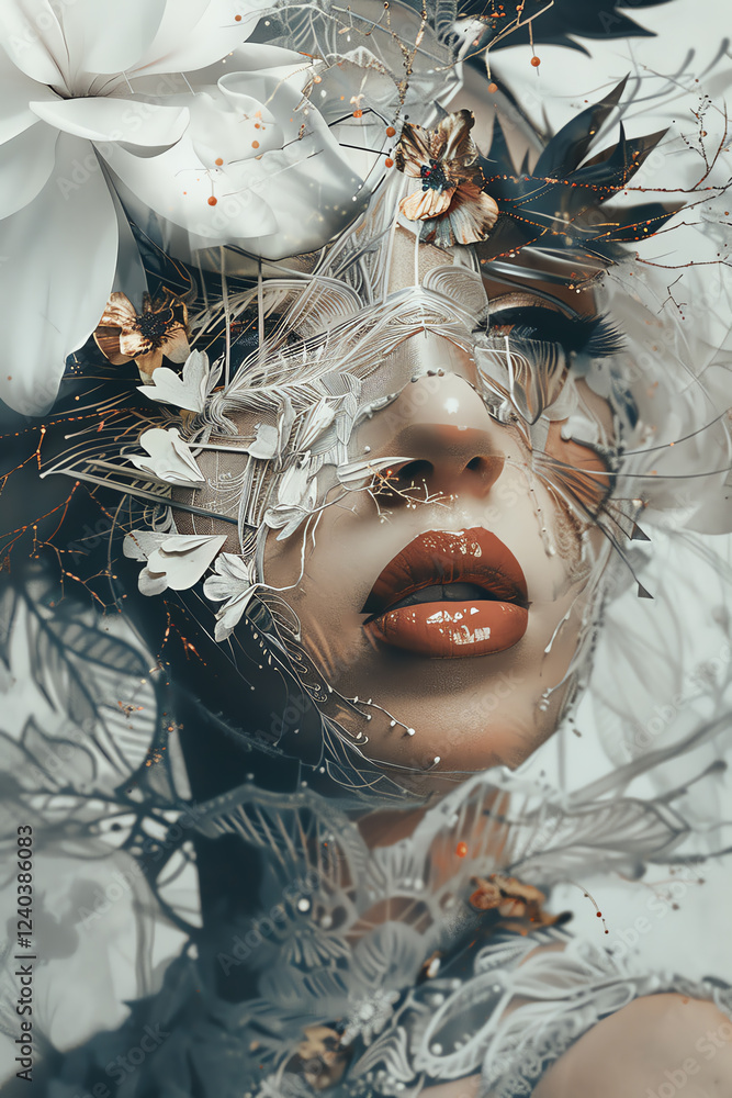 Poster infuse your artwork with a blend of futuristic elements and romantic themes using a digital renderin