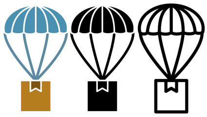 parachute icon with package box, simple flat style, illustration, logo sign symbol pictogram template, for ui or ux isolated on white for mobile app, editable