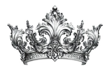 Regal Silver Crown: Exquisite Ornate Details, Majestic Symbol of Royalty, Elegant Design Element for Luxury Branding, Perfect for Invitations, Logos, and Royal-Themed Projects. Ideal for digital and  