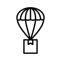 parachute icon with package box, simple flat style, illustration, logo sign symbol pictogram template, for ui or ux isolated on white for mobile app, editable