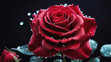 Stunning Red Rose with Water Droplets