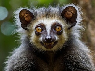 Aye-Aye: A nocturnal lemur from Madagascar with large eyes and a thin middle finger used to tap on trees to find insects.