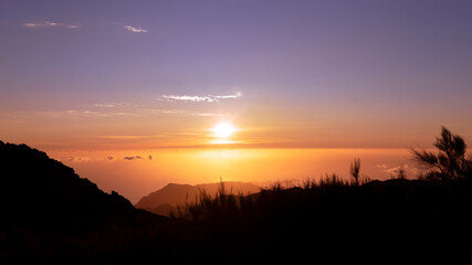 Morning landscape in orange tones over the ocean, Madeira
