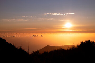 Morning landscape in orange tones over the ocean, Madeira
