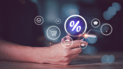 Credit card interest percentage ,Online shopping concept, e-business, e-commerce, product booking...