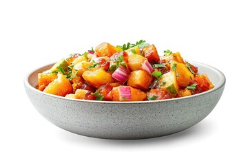 Vibrant Fruit Salad Explosion: A Delightful Bowl of Freshness, Perfect for Summer Recipes, Healthy Eating Blogs, and Restaurant Menus. Juicy fruits, colorful mix, isolated on white, high-resolution   
