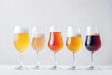 Aromatic Ales & Crisp Lagers: Diverse Beer Glasses Showcase a Rich Variety of Brews, Perfect for Craft Beer Blogs, Menus, and Advertising. High-Resolution Image, Ideal for Print and Digital Media.    