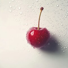 Single Red Cherry Water Drops wet food isolated on transparent backgsiund