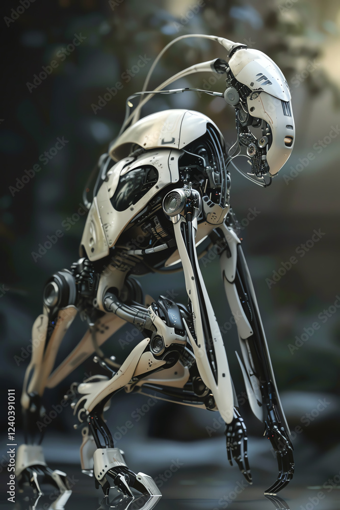 Poster transform the robotic wildlife ballet scene into a futuristic 3d rendering masterpiece utilize cg to
