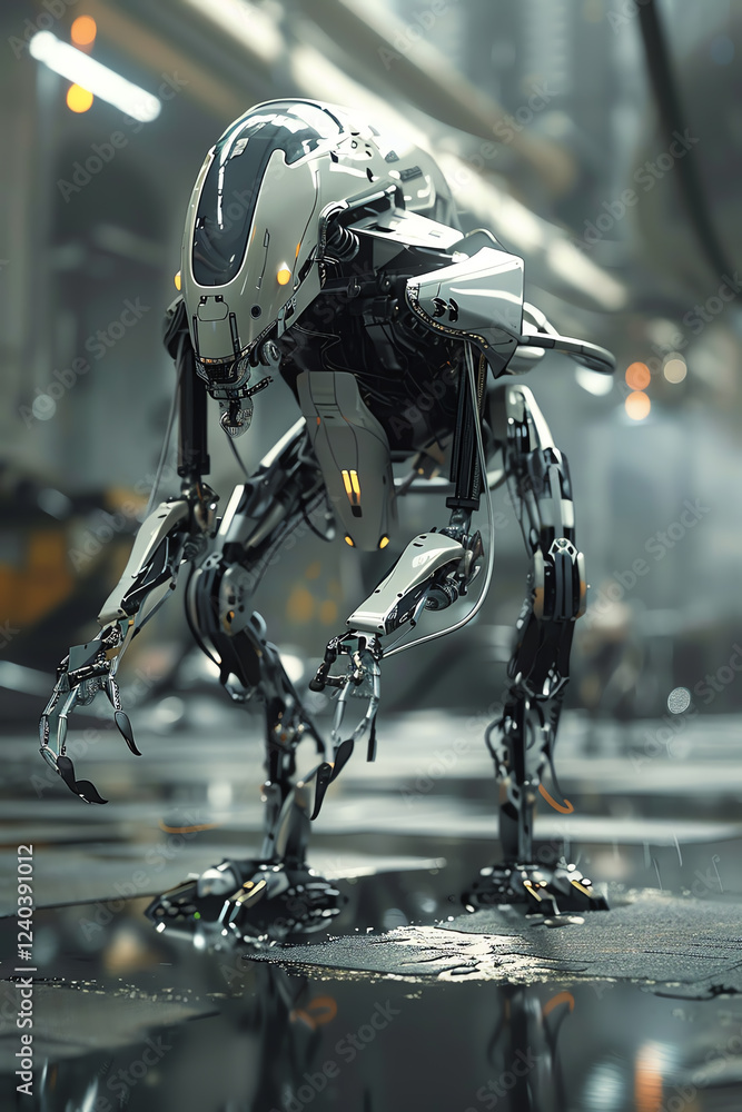 Poster transform the robotic wildlife ballet scene into a futuristic 3d rendering masterpiece utilize cg to