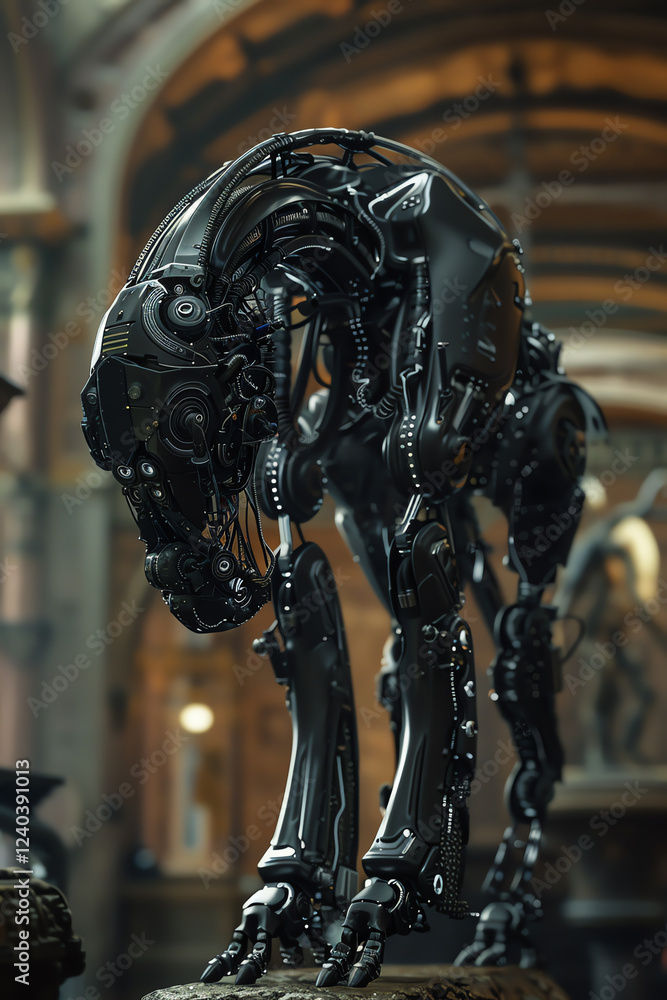 Poster transform the robotic wildlife ballet scene into a futuristic 3d rendering masterpiece utilize cg to
