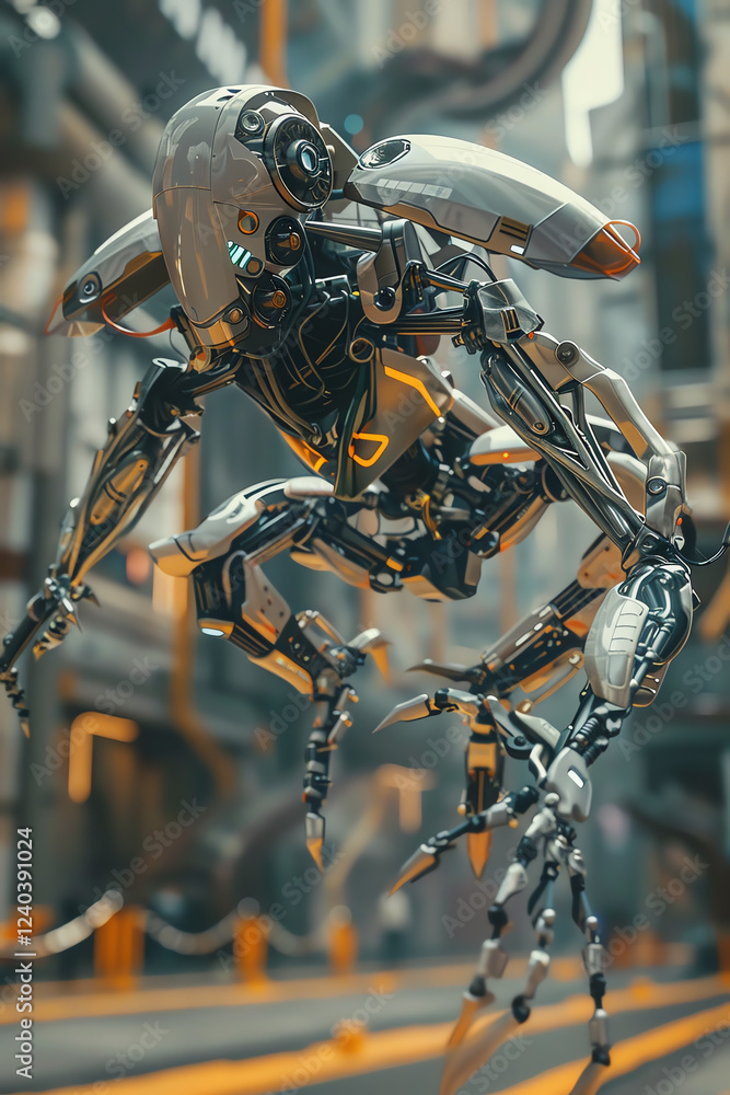 Poster transform the robotic wildlife ballet scene into a futuristic 3d rendering masterpiece utilize cg to