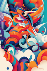 Translate the excitement of Cultural Festivals from a unique perspective with graphic design techniques that showcase vivid colors, geometric shapes, and playful illustrations Infuse the posters with